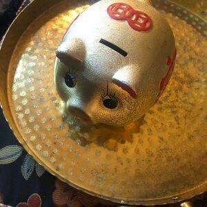 Vintage Gold and Red Piggy Bank